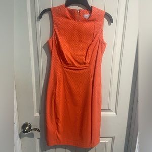 Calvin Klein orange with white small squares dress. Size 4 petite.
